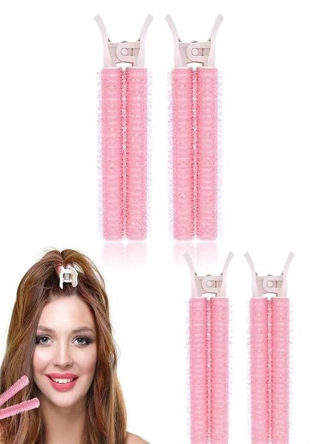 Labriciyon 4Pcs Pink Hair Rollers with Clip,Portable Hair Volume Clip,Volumizing Hair Root Clips,Bangs Curler DIY Hair,Styling Accessories,Self Grip Volume Root Rollers,Styling Tools and Appliances - Image 1